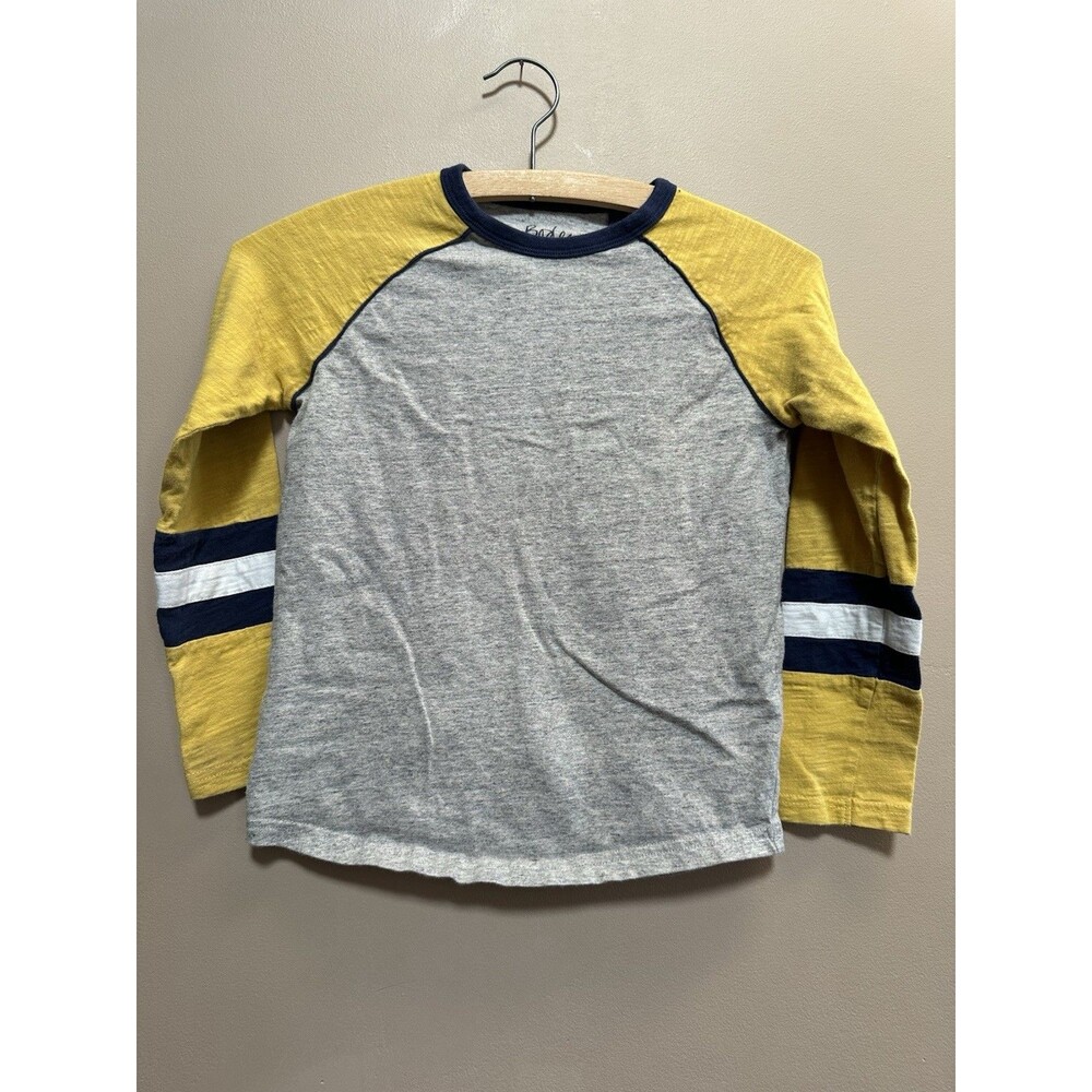 Mini Boden Boys Top Size 7-8Y Raglan Long‎ Sleeve Yellow Blue 100% Cotton Shirt